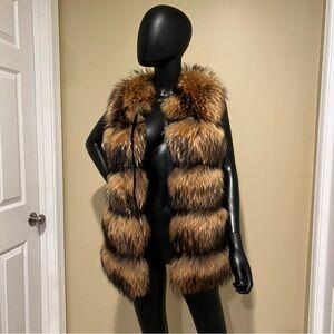 Raccoon Fur Vest Jacket Crop Jacket Puffer Bomber Fur Coat Trench Parka Winter